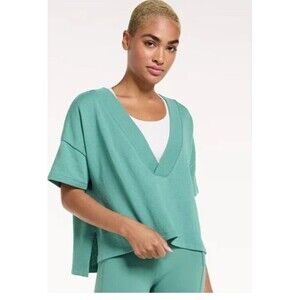 Flx Women's Shirt 2XL Green Deep V-Neck Oversized Top Althletic Ativewear